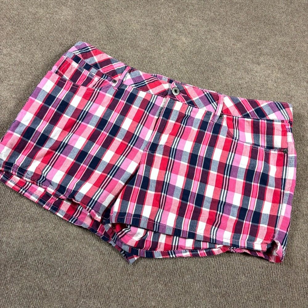 Faded Glory Shorts Womens 18 Multicolor Plaid Casual Summer Wear Flat Front
